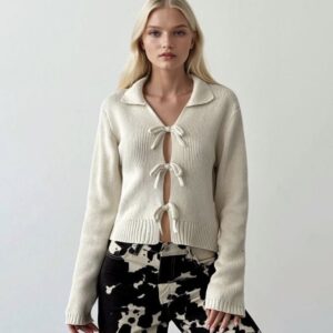 The Lilia Tie Knit Top, white