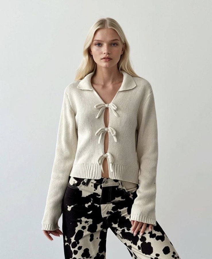 The Lilia Tie Knit Top, white The Lilia Tie Knit Top, white