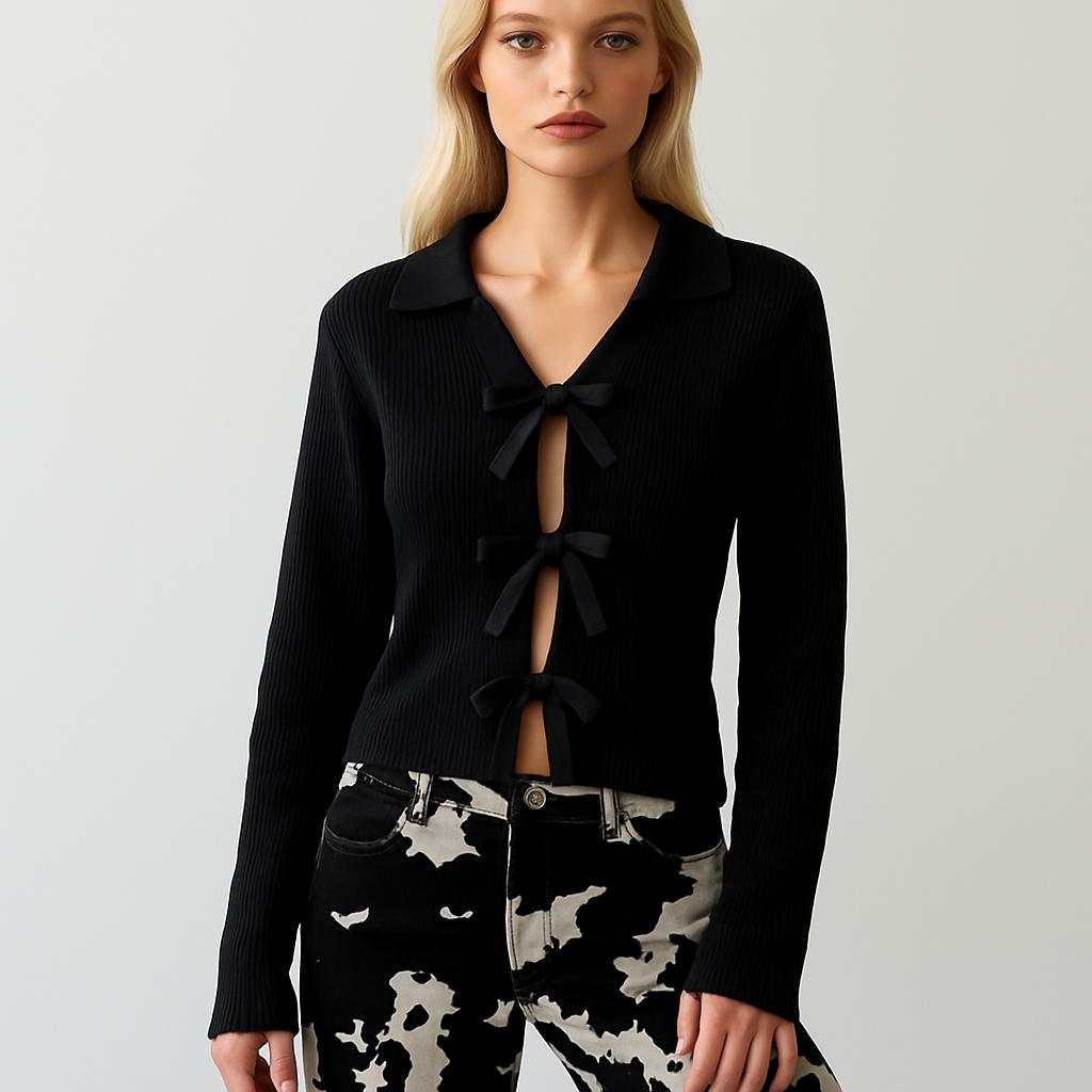 The Lilia Tie Knit Top, black The Lilia Tie Knit Top, black