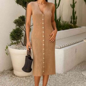 Sand knit button dress