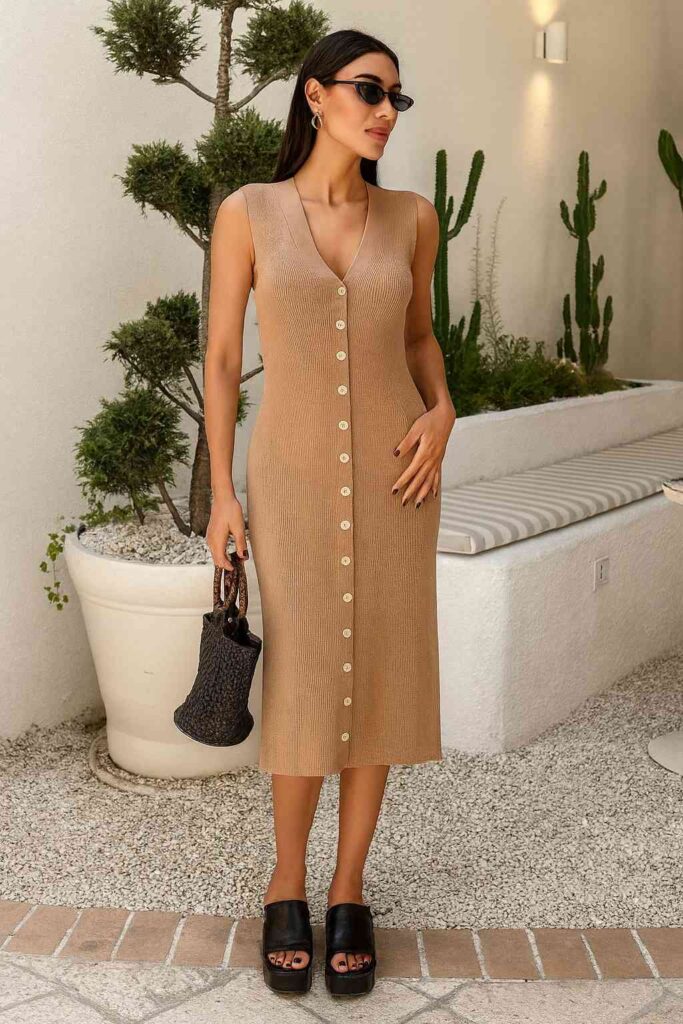 Sand knit button dress