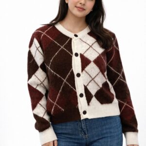 argyle knit cardigan
